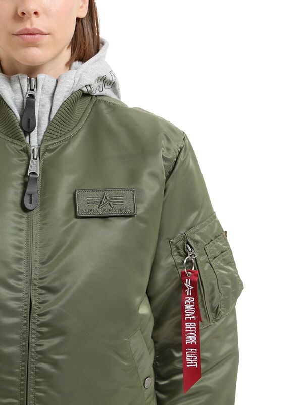 Alpha Industries Hooded Nylon Bomber Jacket In Sage Green