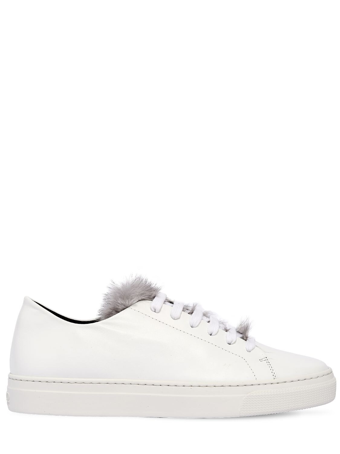 Zcd Montreal 20mm Niki Leather & Mink Sneakers In White/grey