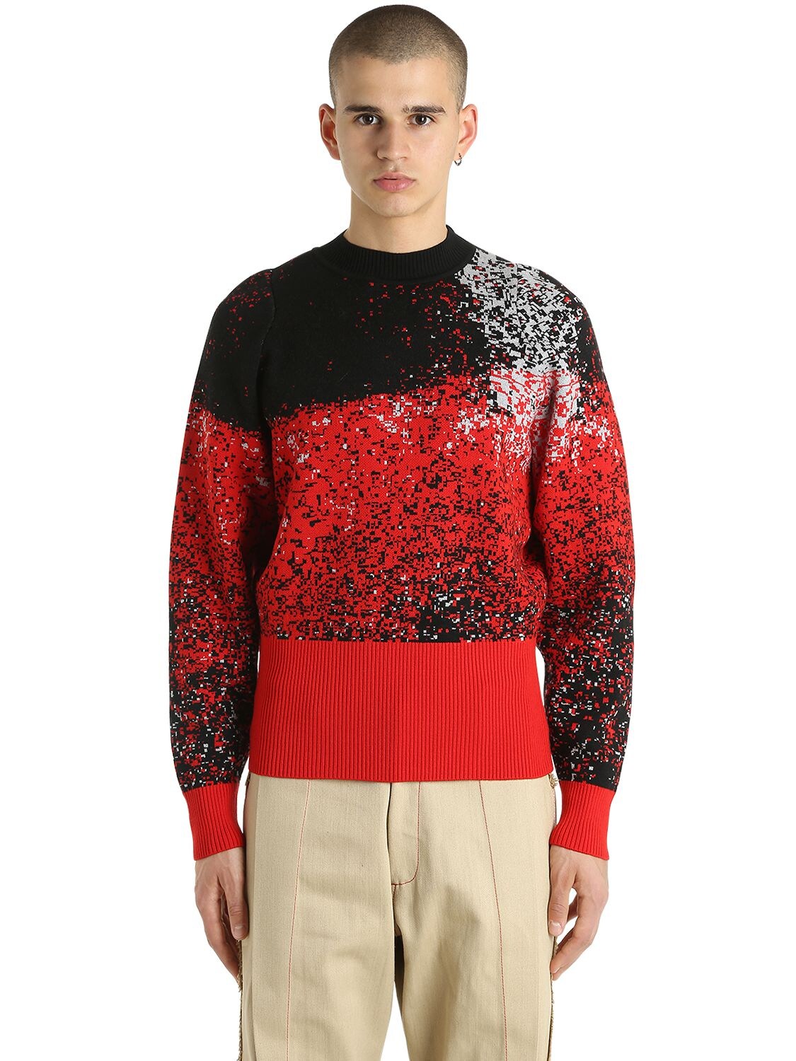 Vejas Wool Jacquard Sweater In Black/red
