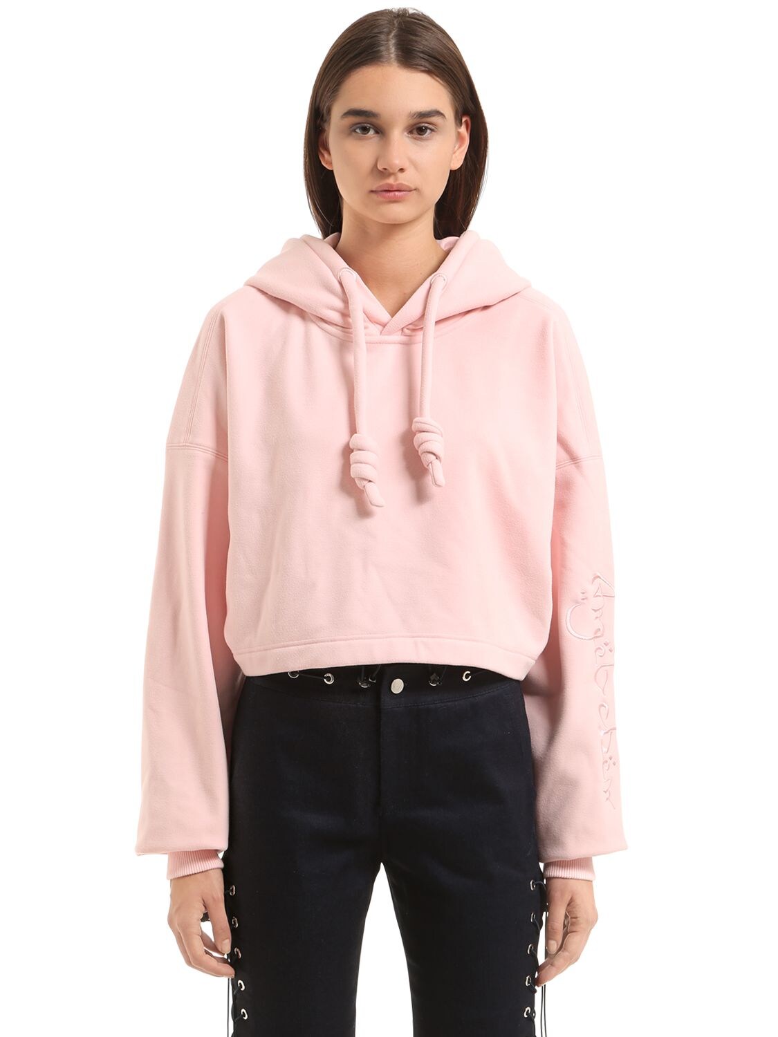 ANGEL CHEN Oversized Cropped Sweatshirt W/ Hood in Pink | ModeSens