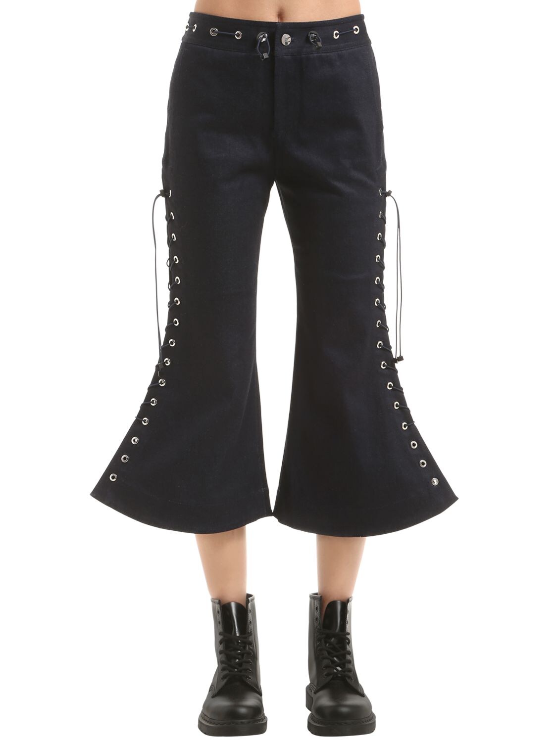 Angel Chen Flared Lace-up Cropped Pants In Blue