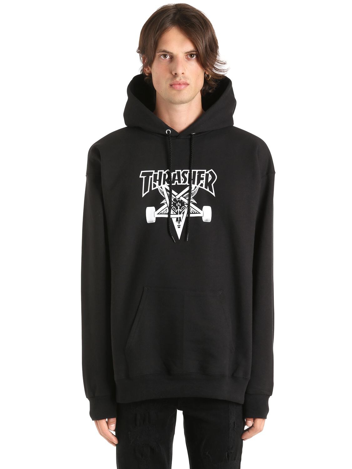 Thrasher Skate Goat Hooded Cotton Sweatshirt In Black