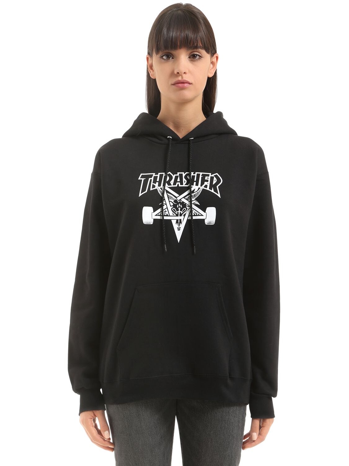 Thrasher Skategoat Hooded Cotton Sweatshirt In Black