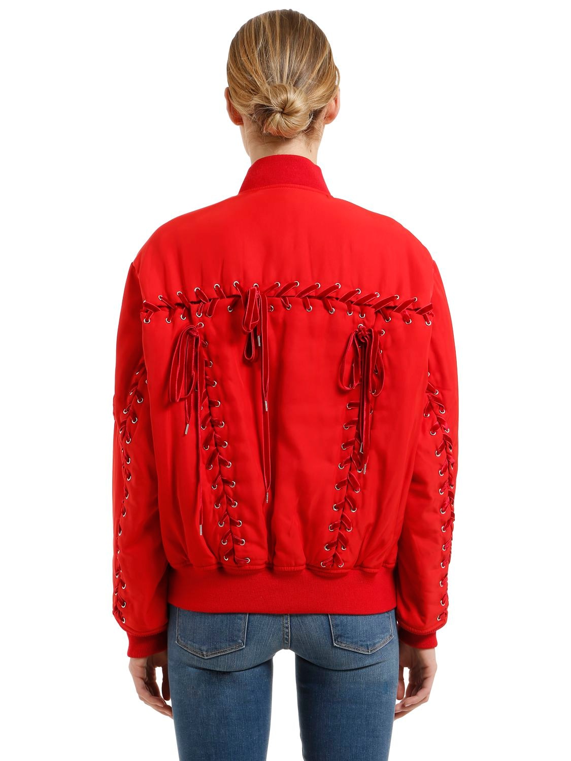 Gvgv Reversible Lace-up Nylon Bomber Jacket In Red