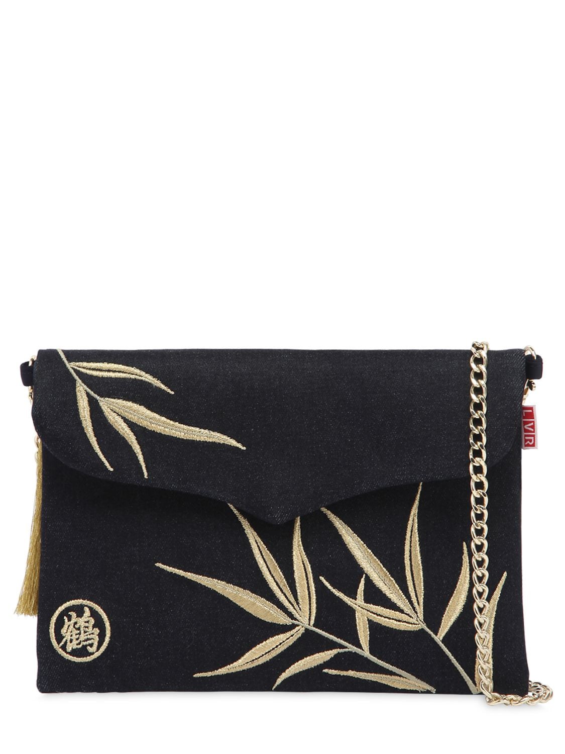 Angel Chen Lvr Editions Embroidered Denim Pouch In Blue