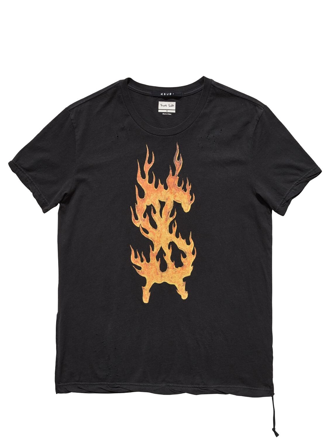 KSUBI TRAVIS SCOTT FLAMING DOLLAR T-SHIRT,66IWHM003-QkxBQ0s1