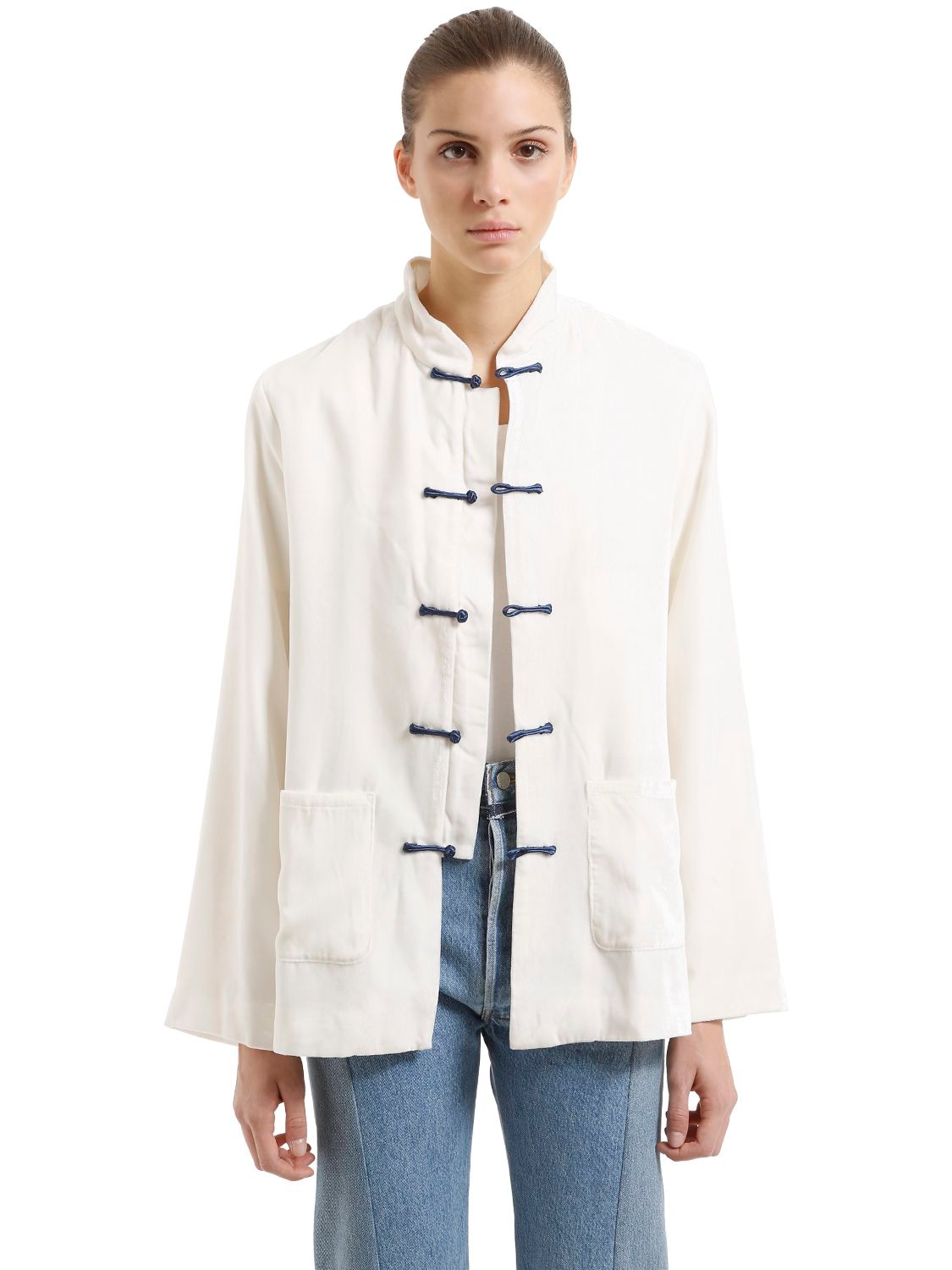 Yali Oversized Silk Velvet Jacket In White