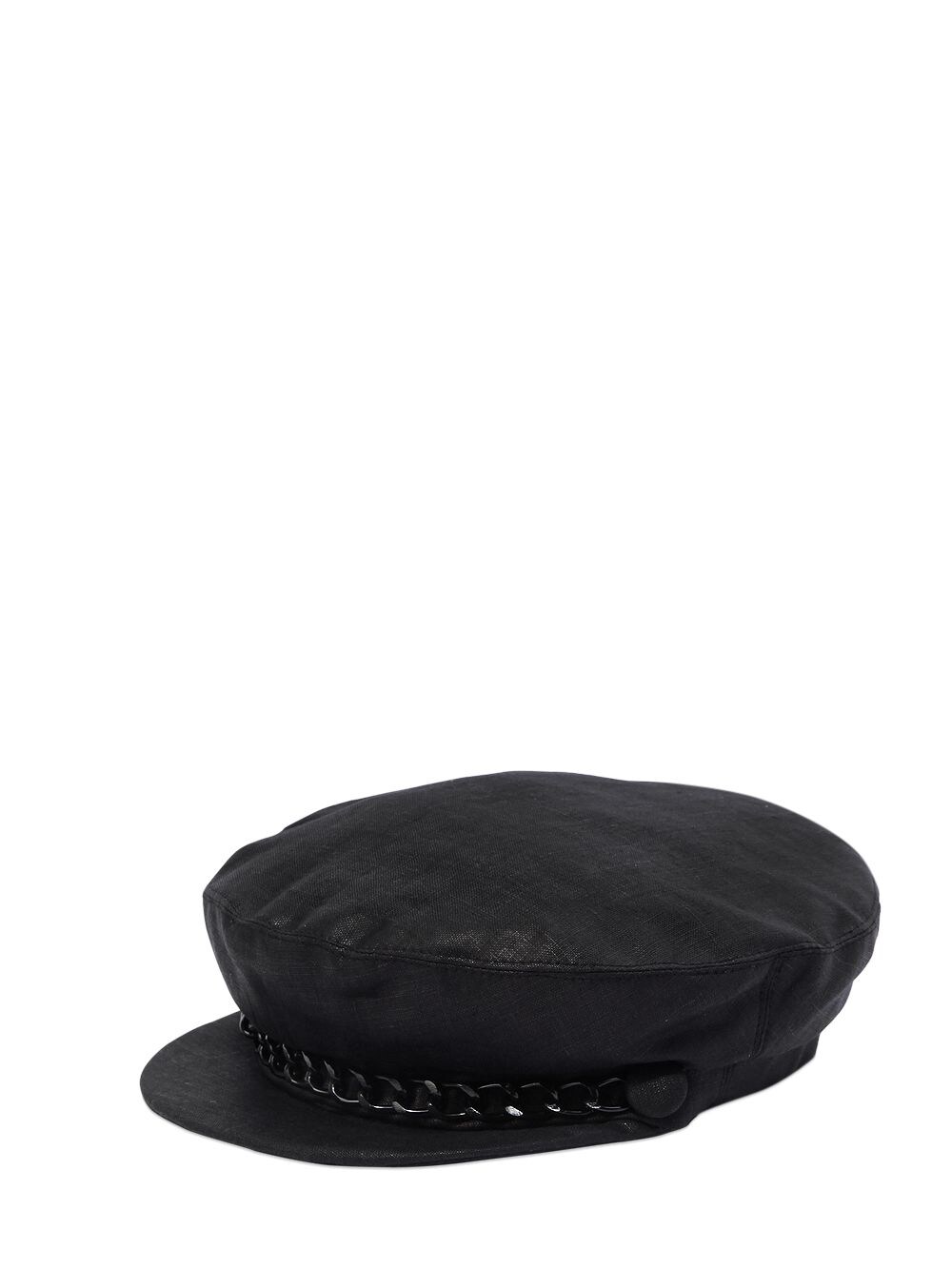Eugenia Kim Marina Linen Hat W/ Chain In Black