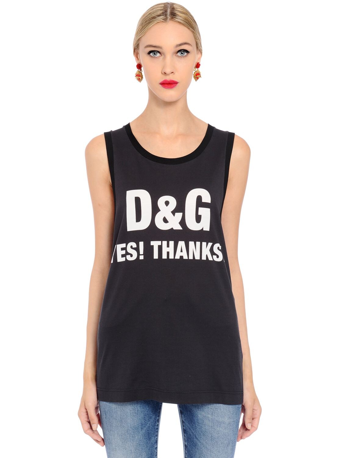 Dolce & Gabbana Yes! Thanks Jersey Sleeveless T-shirt In Black