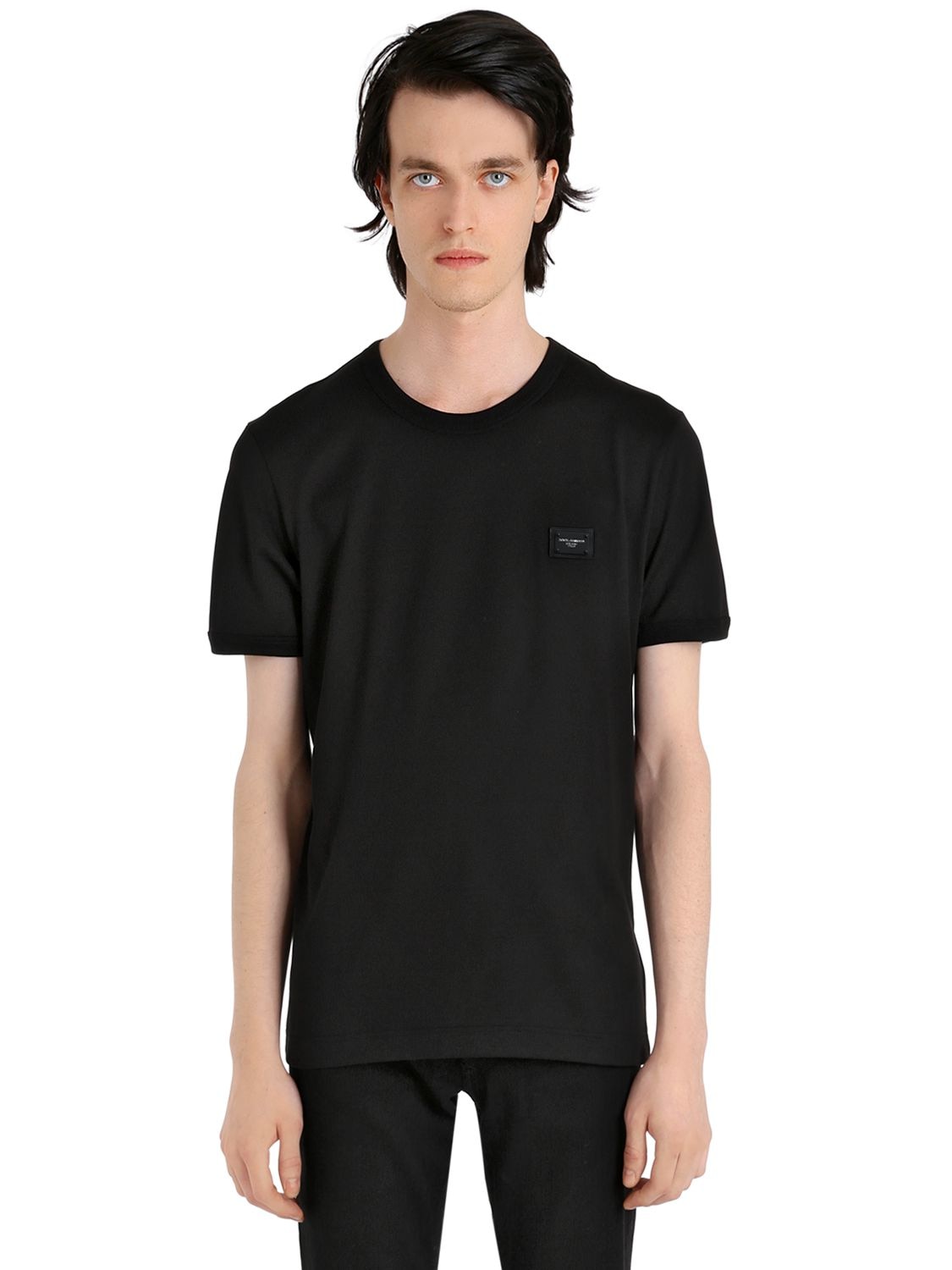 Dolce & Gabbana Logo Patch Cotton Jersey T-shirt In Black