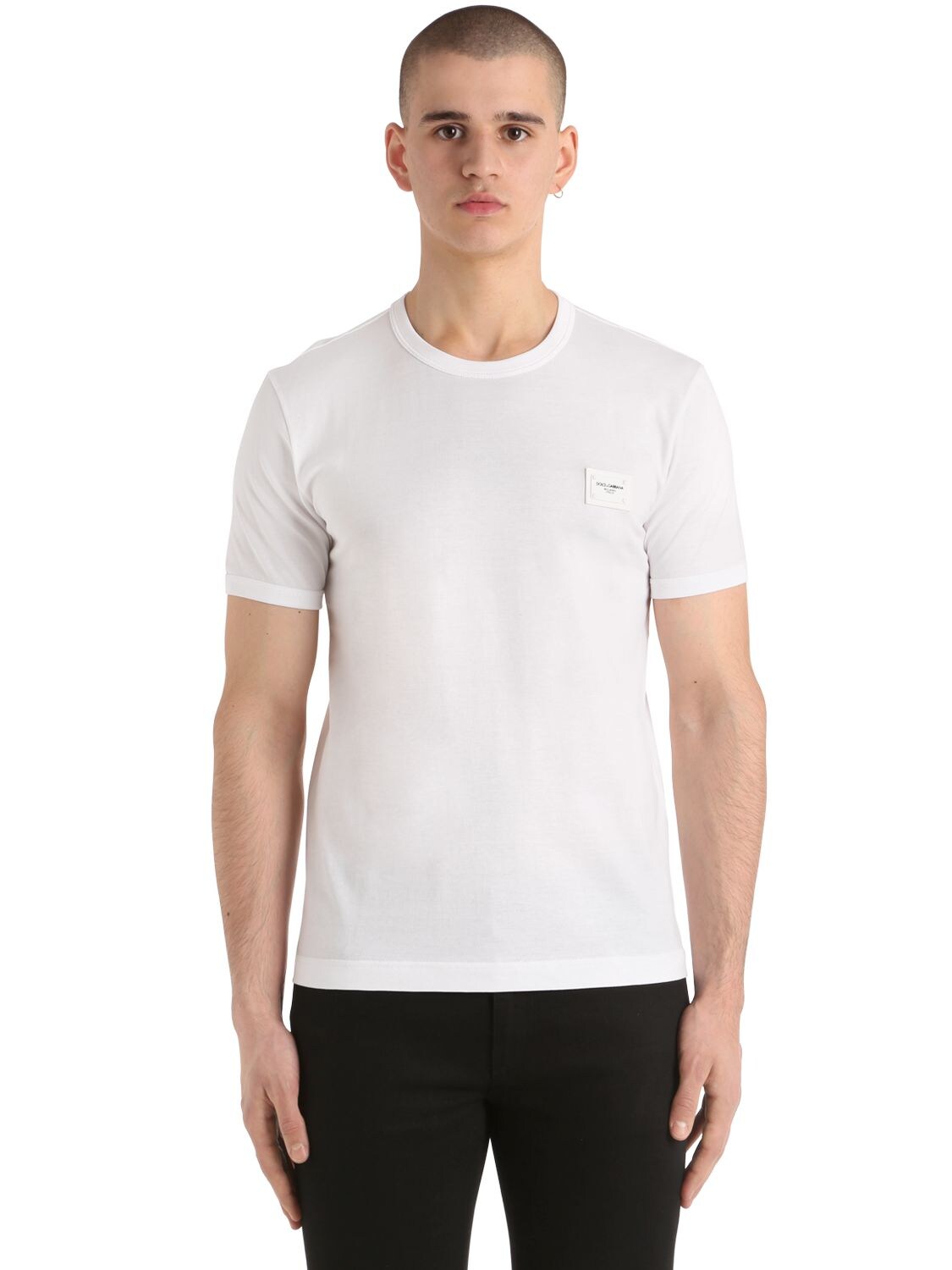 Dolce & Gabbana Logo Patch Cotton Jersey T-shirt In White