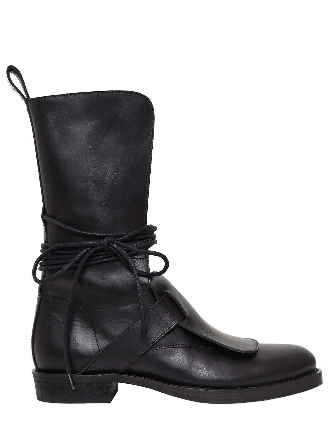 Ann Demeulemeester 20mm Wrap Around Laces Leather Boots In Black