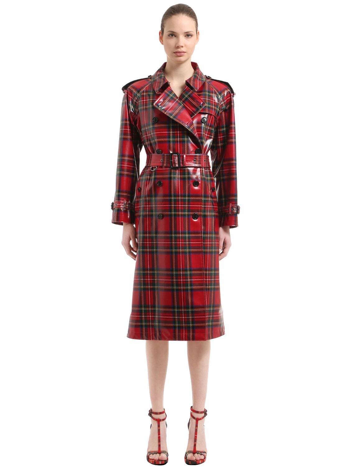BURBERRY CHECK COATED WOOL TRENCH COAT,67I040015-NjIyMEI1