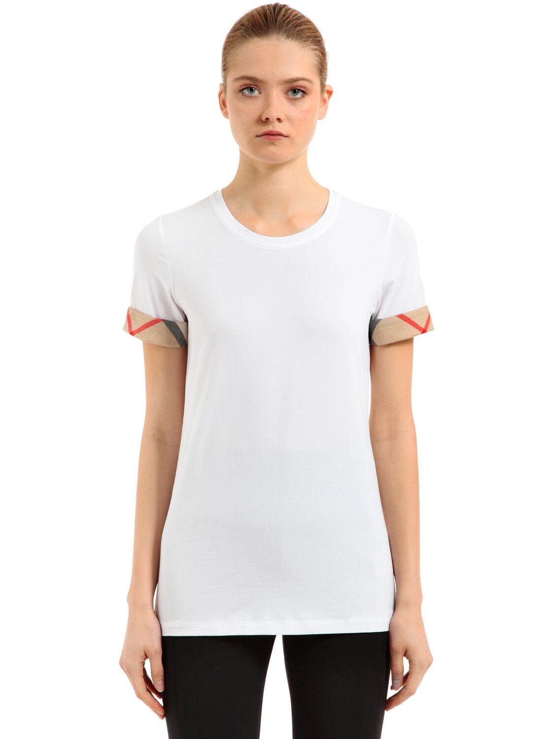 Burberry Cotton Jersey T-shirt W/ Checked Cuff In White
