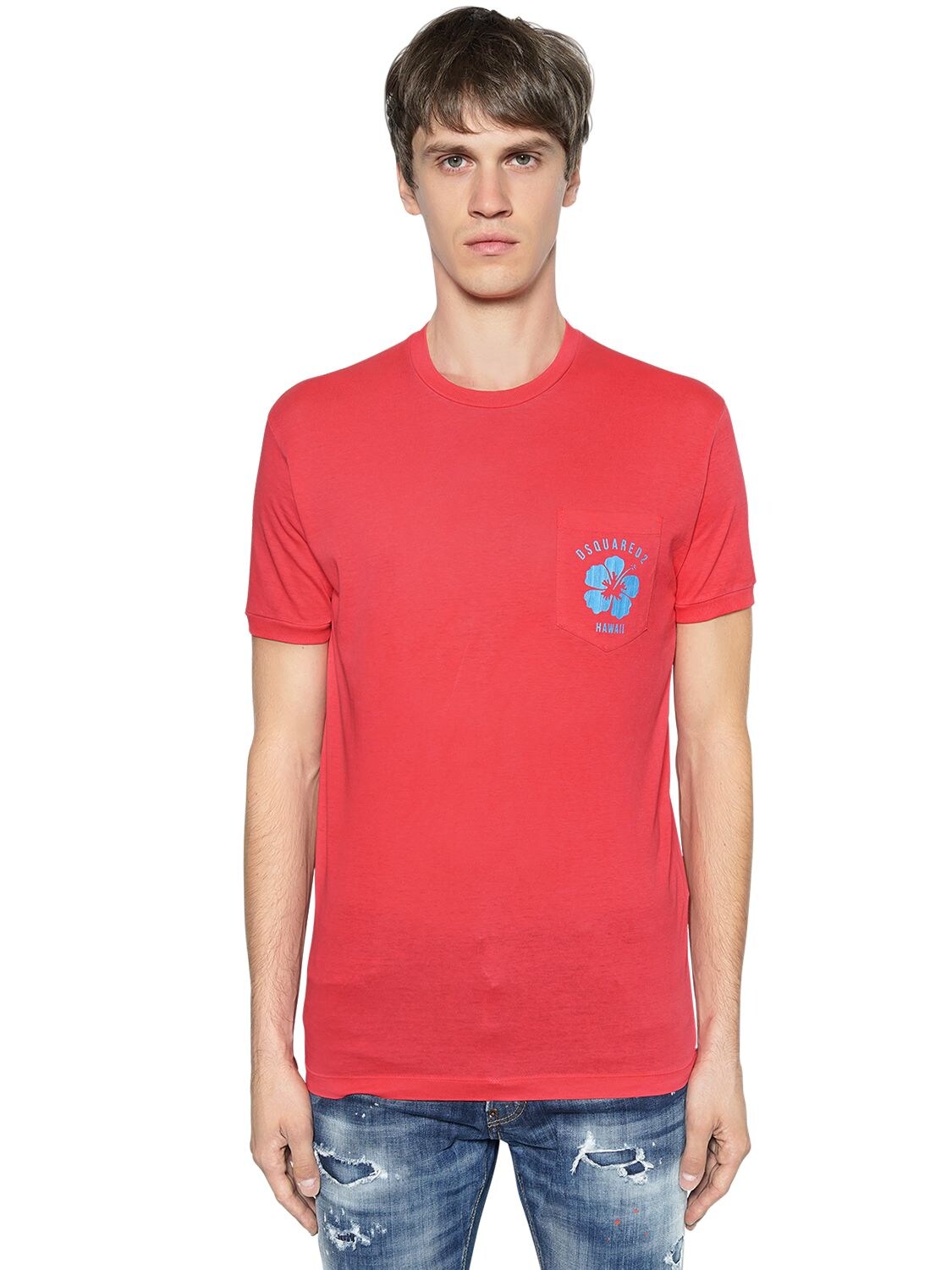 DSQUARED2 PRINTED COTTON JERSEY T-SHIRT W/ POCKET,67I04Y019-MZA00