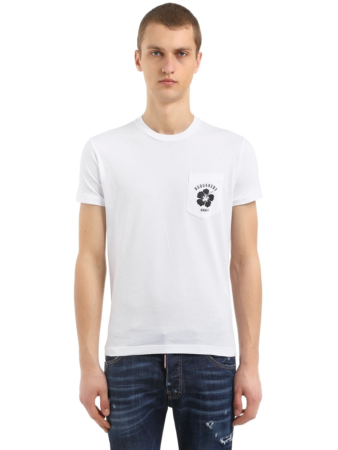 DSQUARED2 PRINTED COTTON JERSEY T-SHIRT W/ POCKET