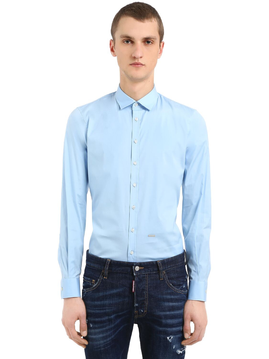 Dsquared2 Stretch Cotton Poplin Shirt In Light Blue