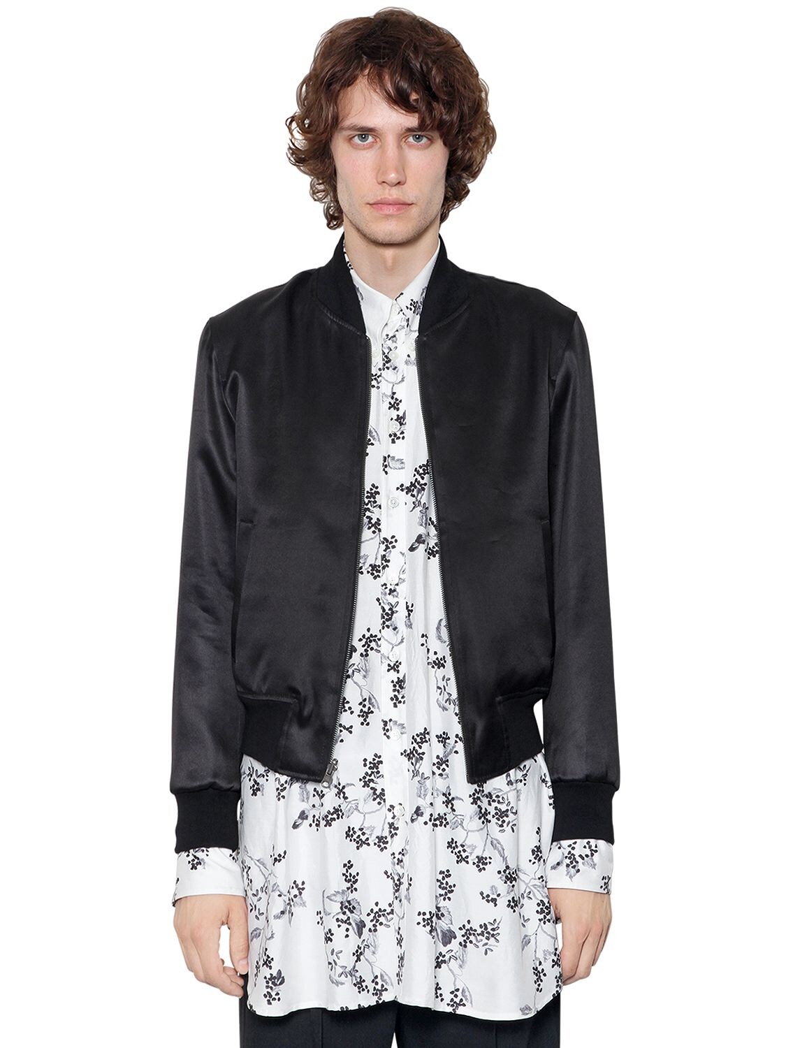 Ann Demeulemeester Reversible Satin & Linen Bomber Jacket In Black ...