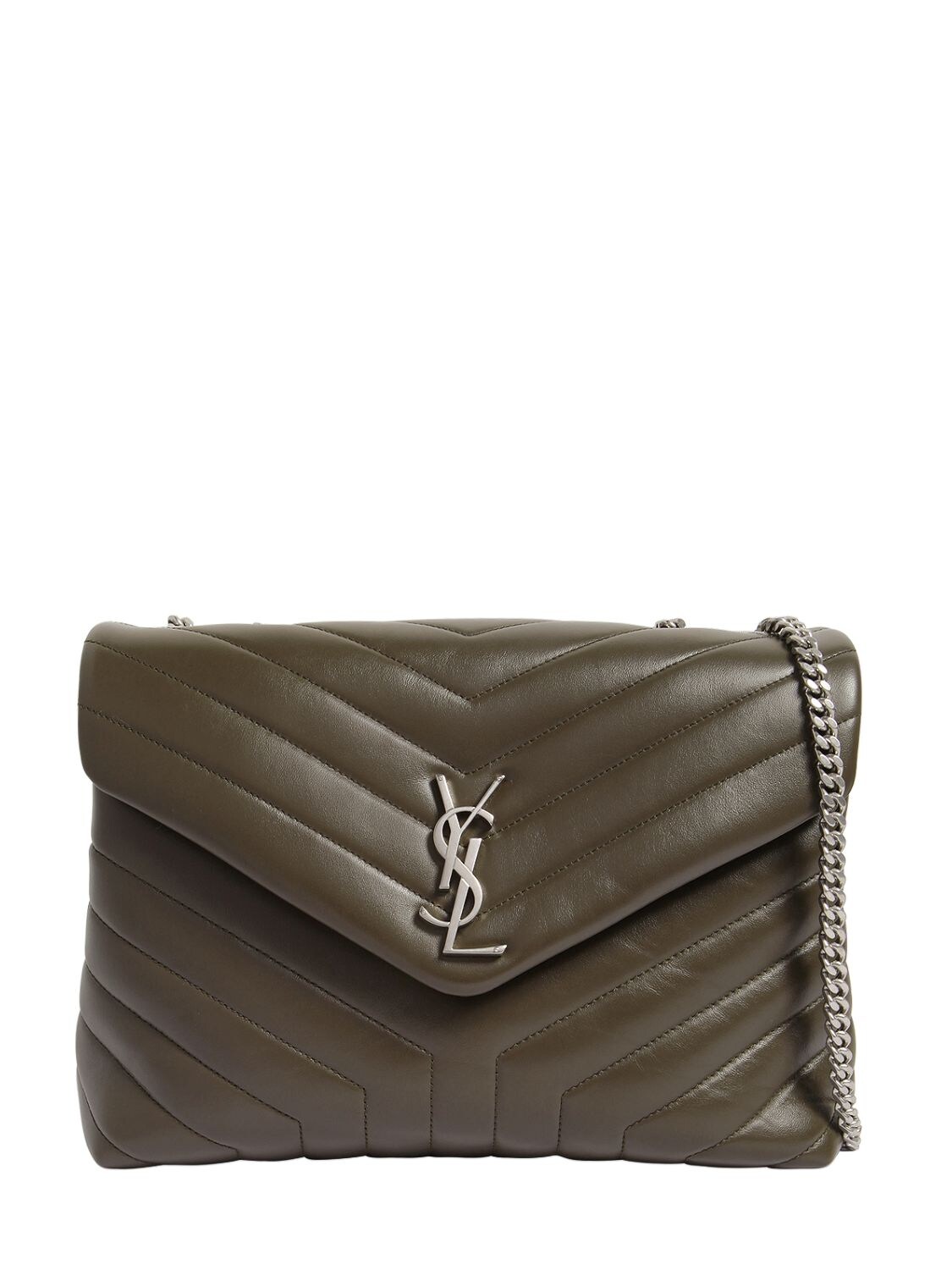 Saint Laurent Loulou Monogram Ysl Large V-Flap Chain Shoulder Bag - Nickel Oxide Hardware Black