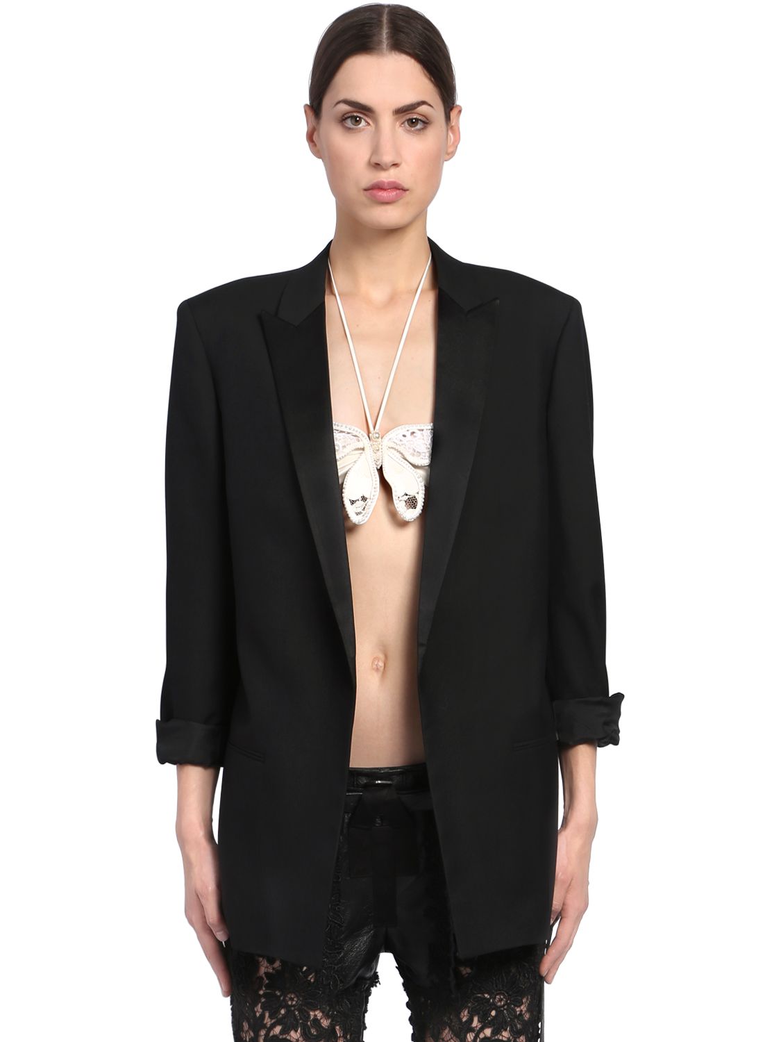 ウールギャバジン&サテン オーバーサイズブレザー