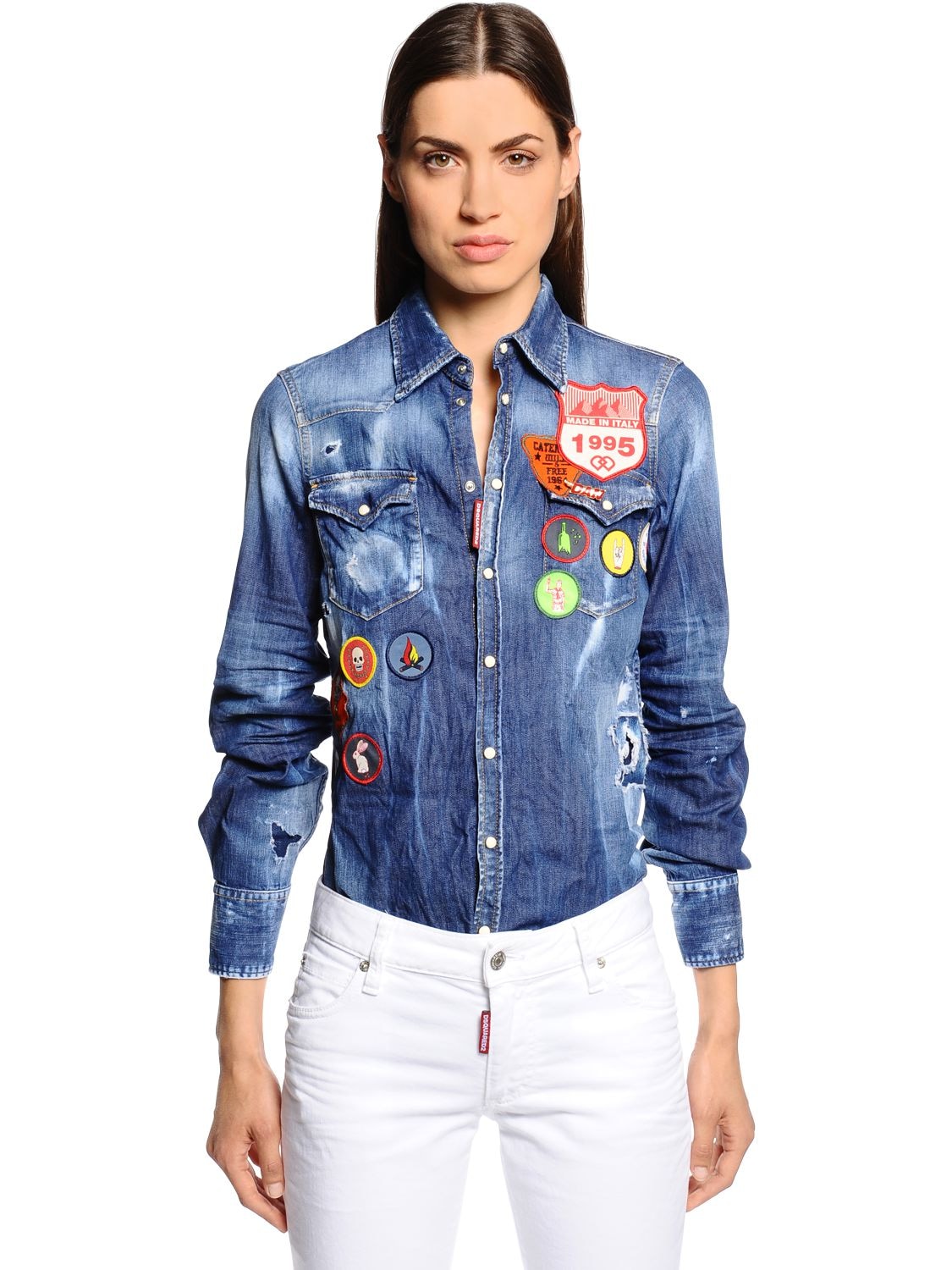 DSQUARED2 SCOUT PATCHES WASHED DENIM SHIRT,67I07Y014-NDCW0