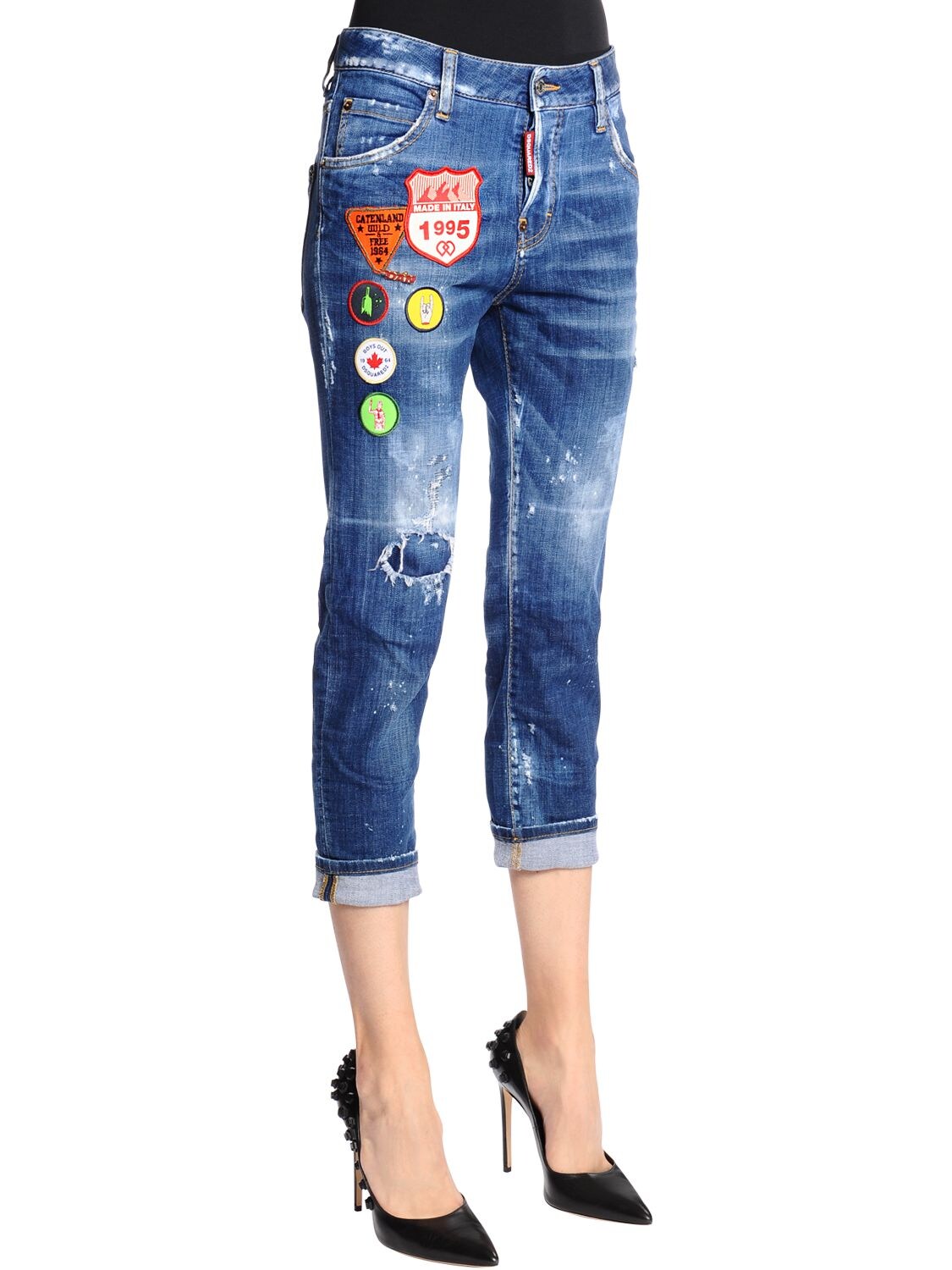 DSQUARED2 COOL GIRL SCOUT PATCHES CROP DENIM JEANS,67I07Y036-NDcw0