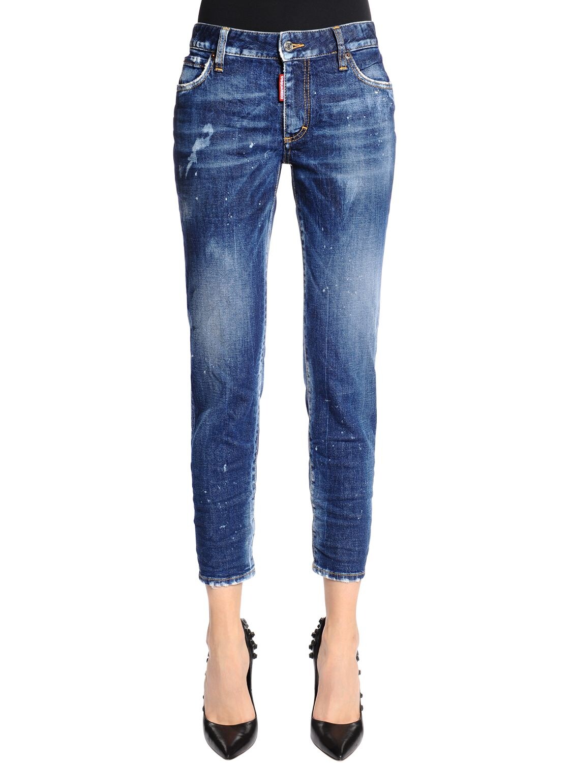 Dsquared2 Twiggy Cropped Fit Washed Denim Jeans In Blue