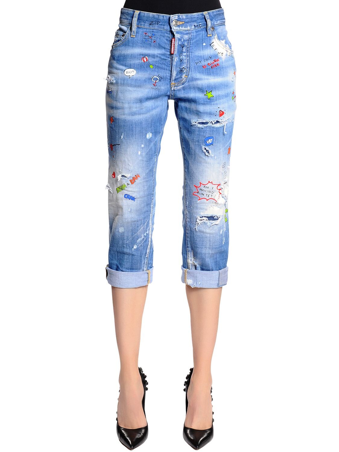 DSQUARED2 TOMBOY FIT PAINTED COTTON DENIM JEANS,67I07Y052-NDCW0