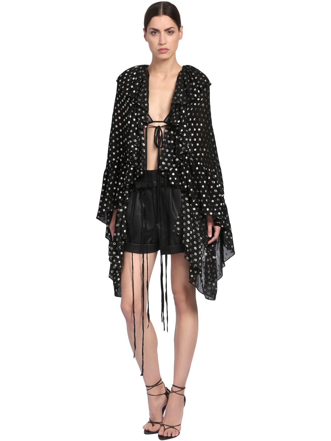 シルクジョーゼット 水玉フリルトップ