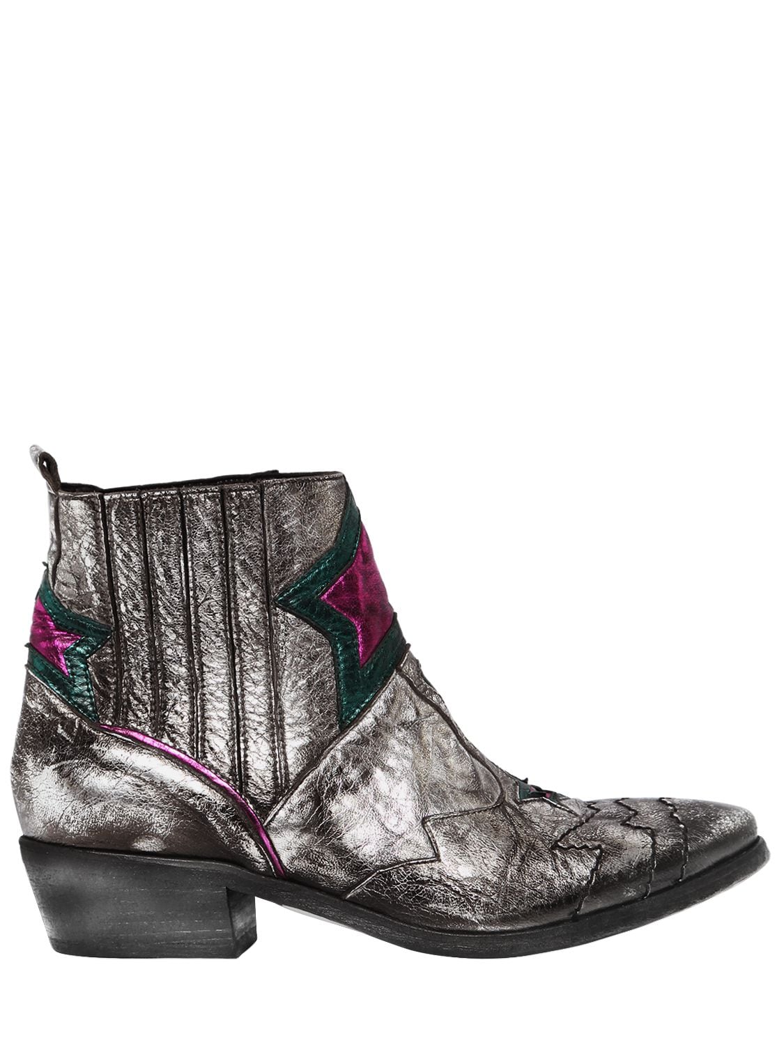 Elena Iachi 40mm Stars Vintage Leather Cowboy Boots In Silver