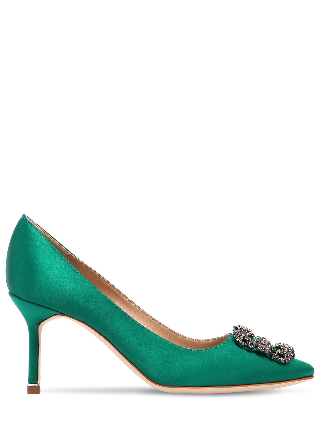 Manolo Blahnik 70mm Hangisi Satin Pumps In Emerald