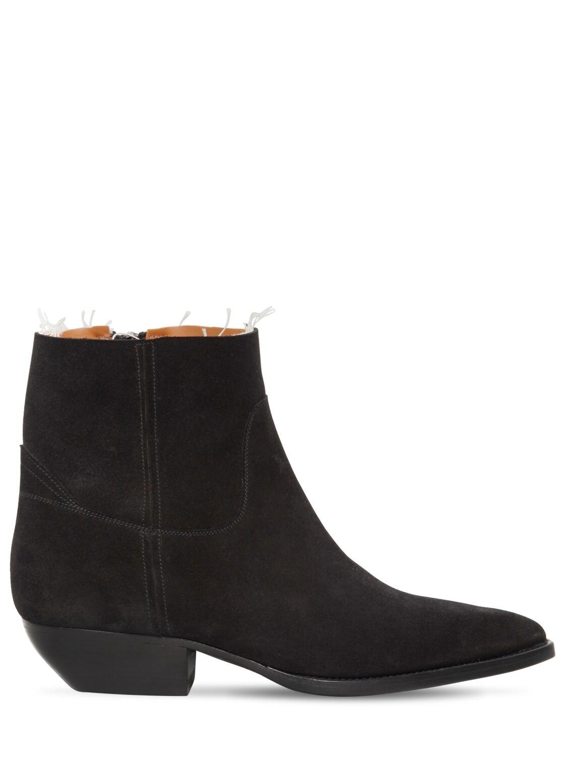 Saint Laurent 30mm Theo Raw Cut Suede Ankle Boots In Black