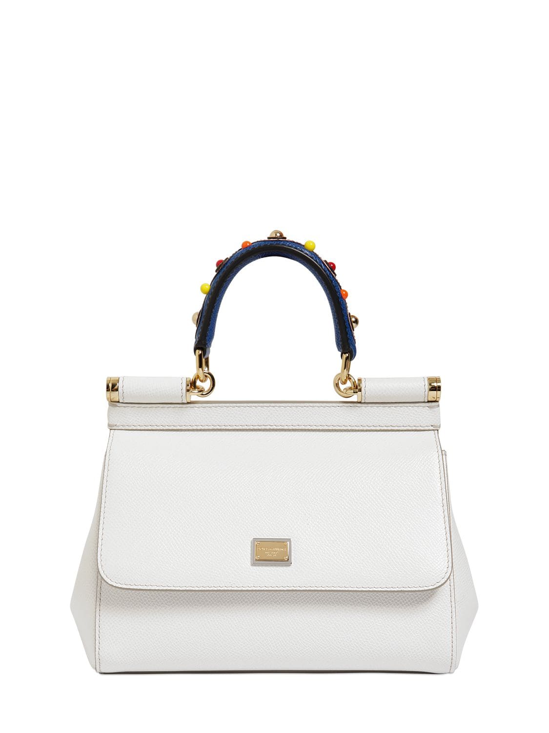 Dolce & Gabbana Small Sicily Dauphine Leather Bag In White