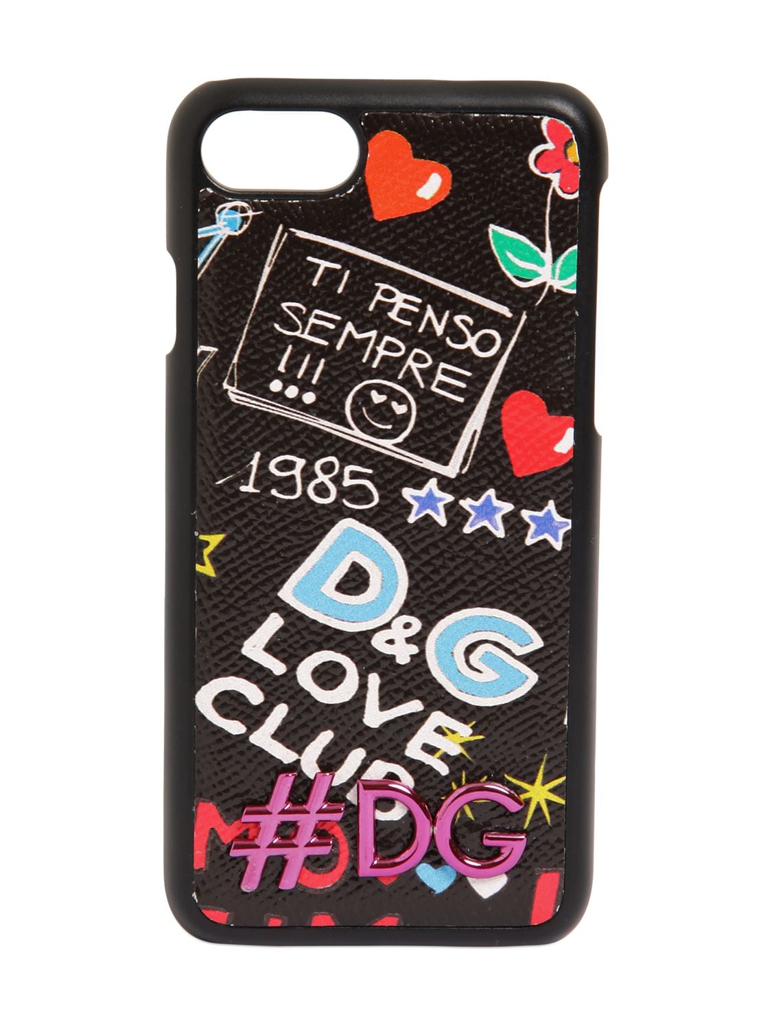 Dolce & Gabbana Graffiti Printed Leather Iphone 7 Cover In Black