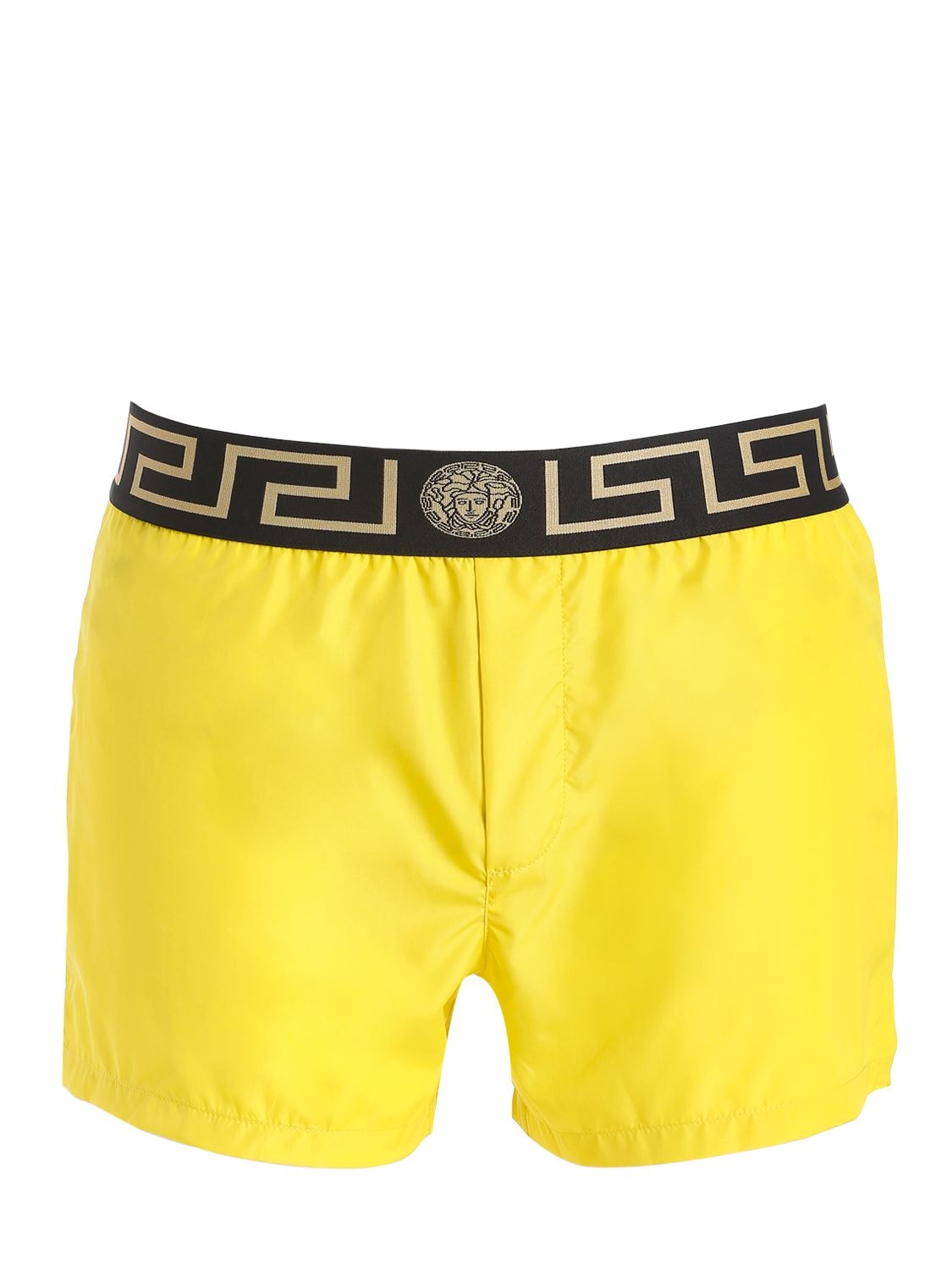 Versace Logo Nylon Swim Shorts In Yellow