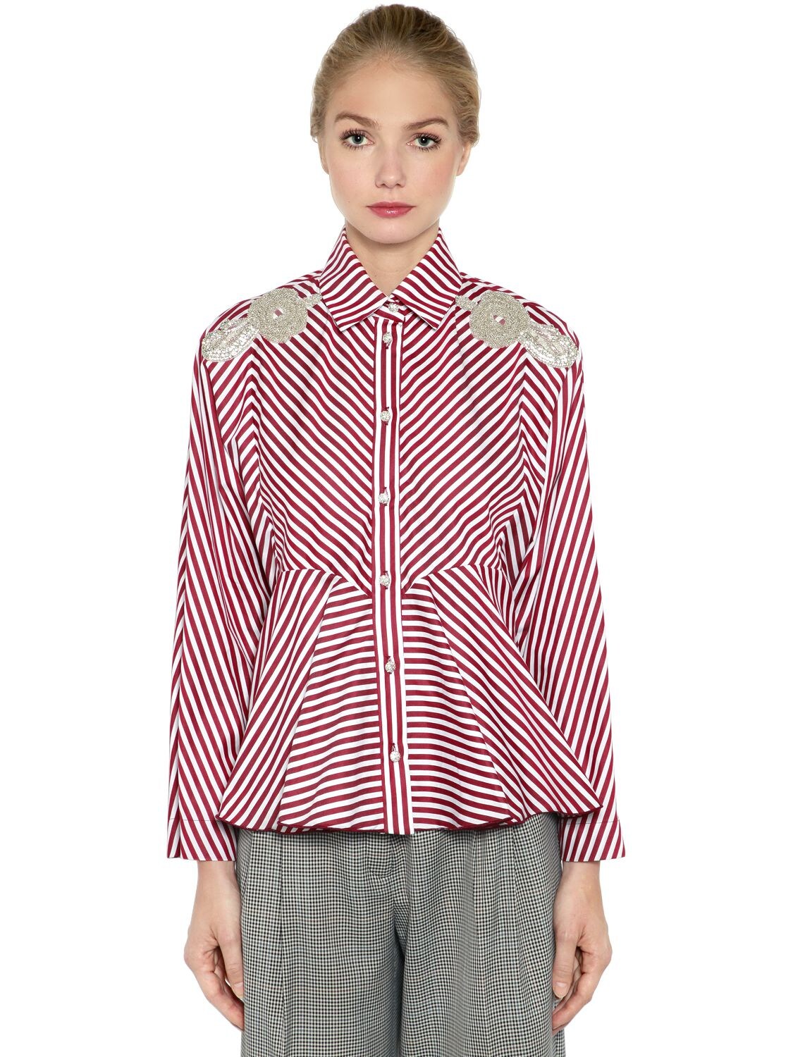 Antonio Marras Embellished Striped Cotton Shirt In White/red
