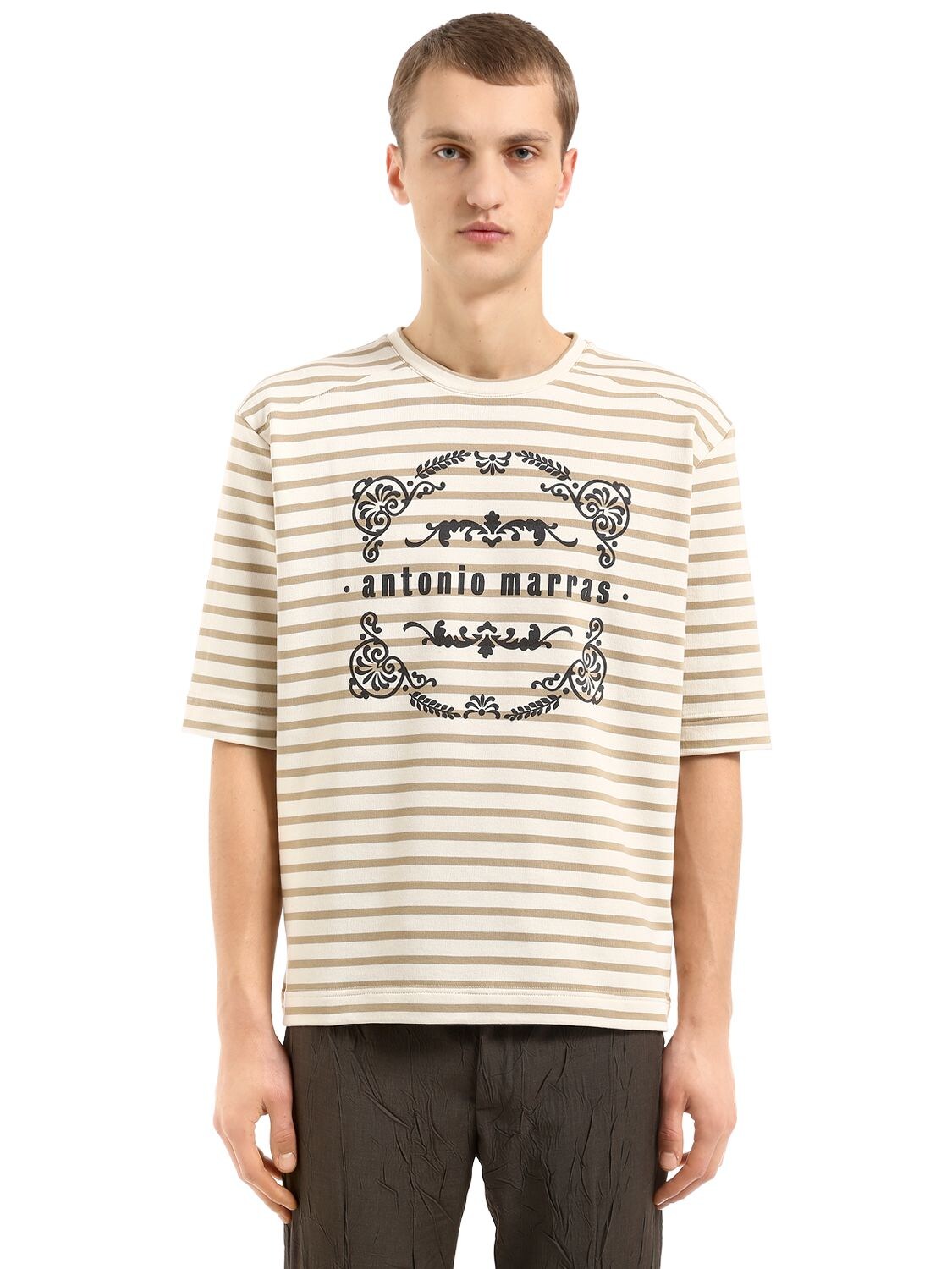 Antonio Marras Striped Cotton Jersey Sweatshirt In Off White/beige