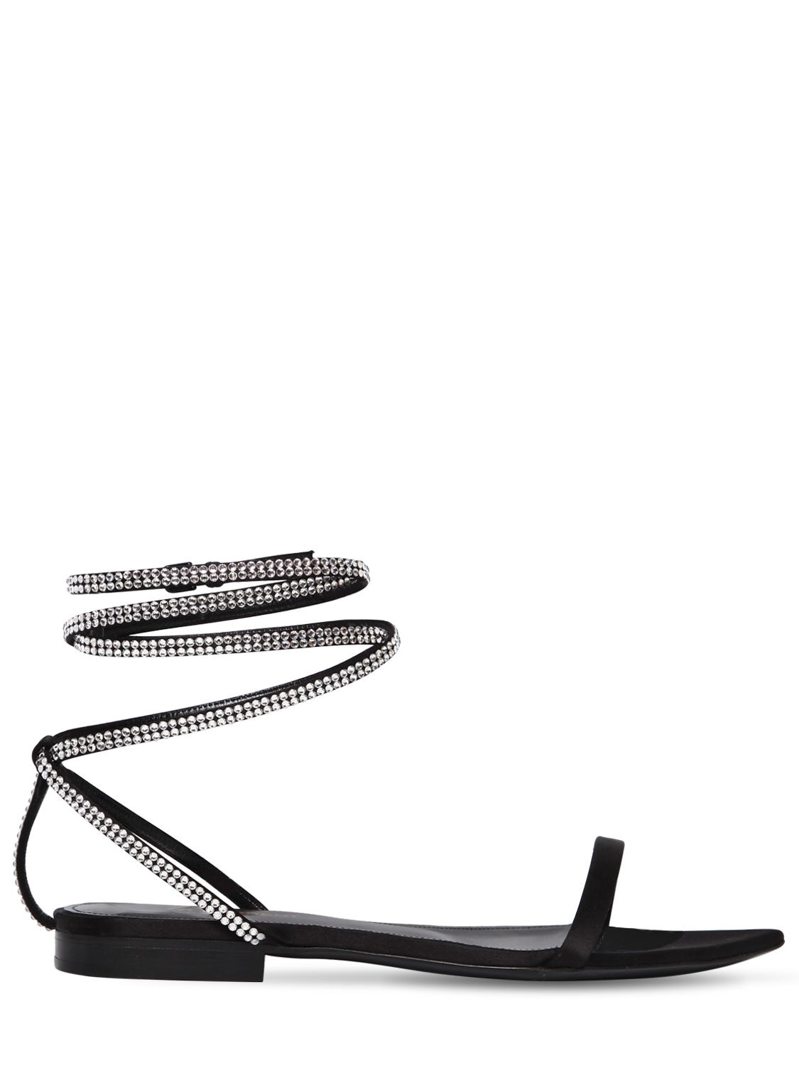 Saint Laurent 10mm Nu Pieds Swarovski Satin Sandals In Black | ModeSens