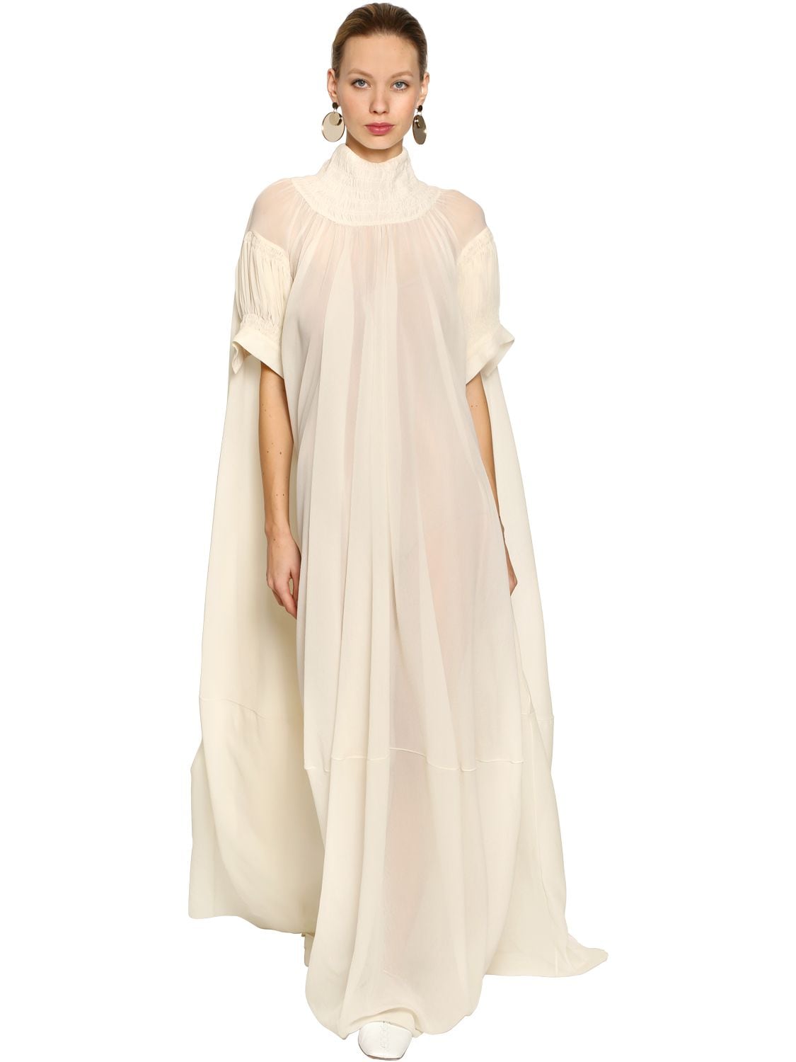 Jil Sander Silk Crepe Long Dress In White
