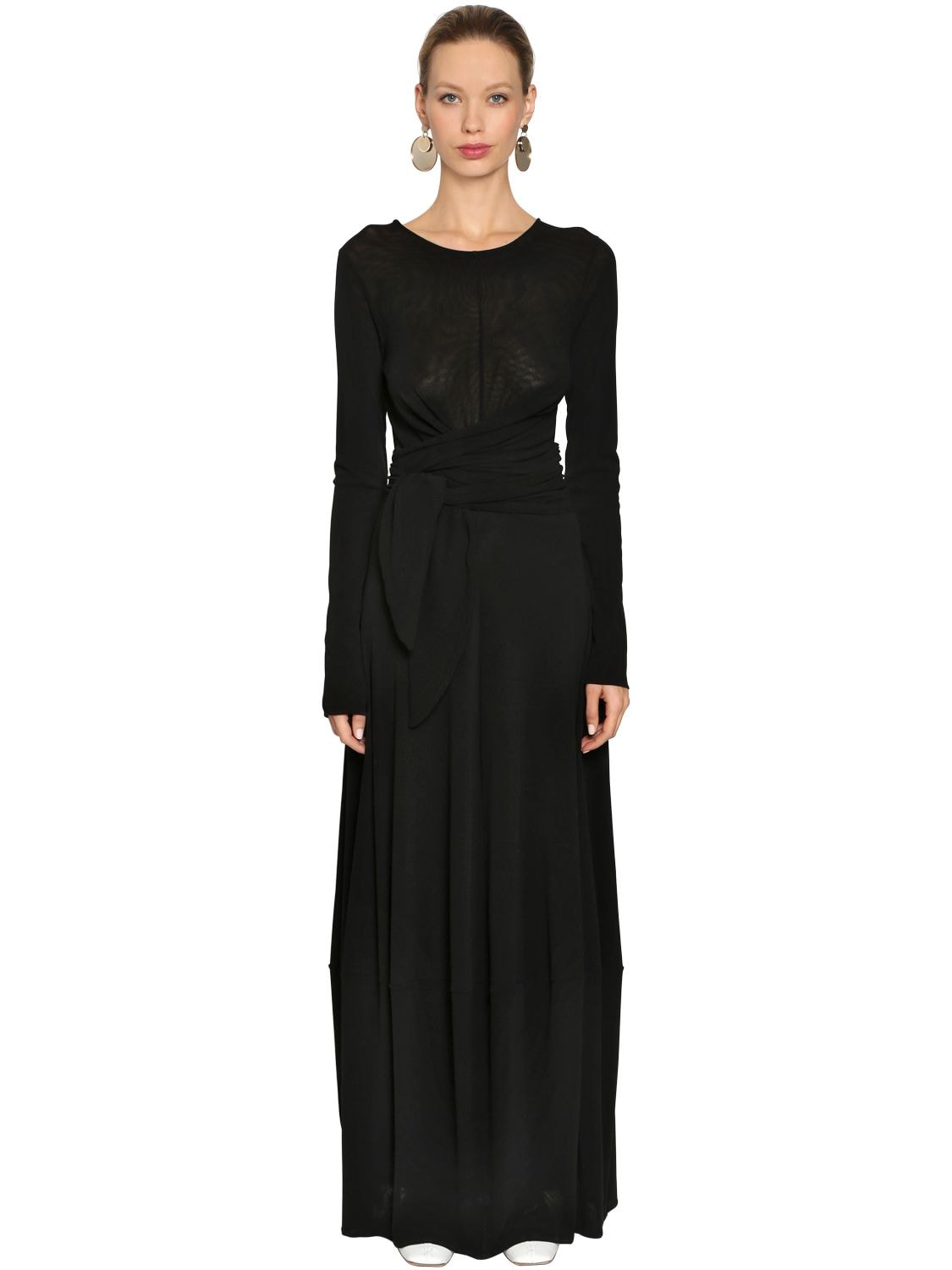 Jil Sander Jersey & Tulle Long Dress In Black