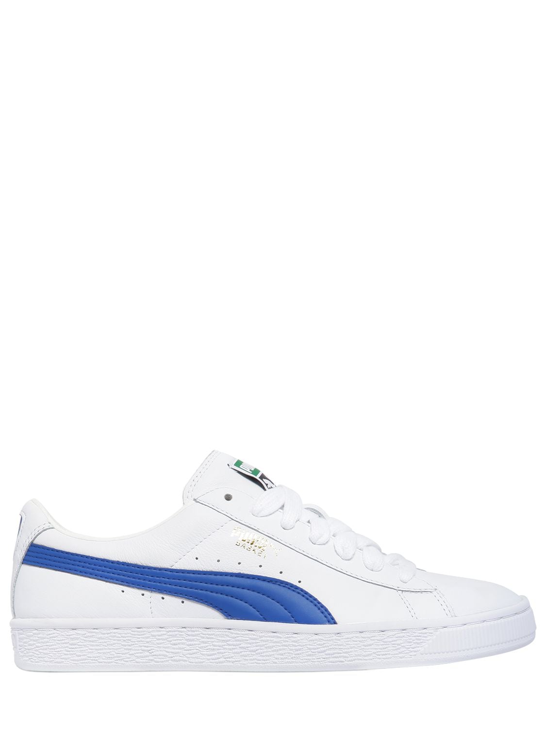Puma Basket Classic Leather Sneakers In White/blue