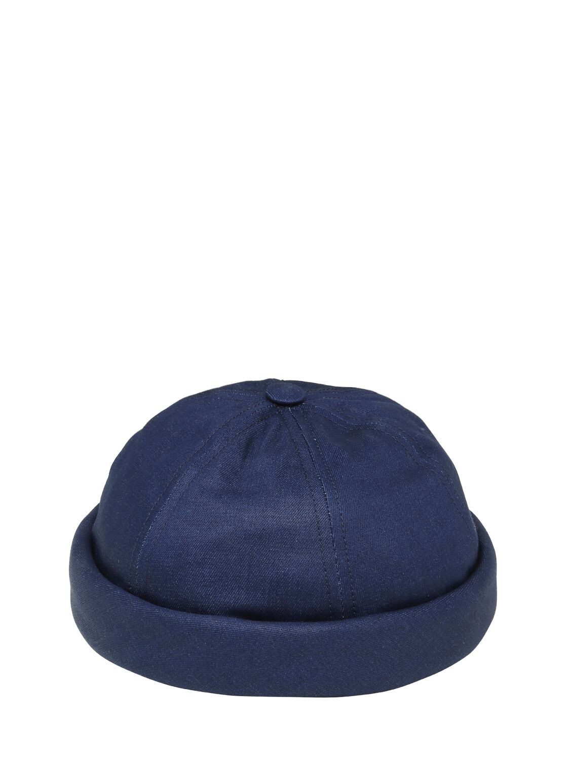 Beton Cire Handmade Washed Cotton Denim Sailor Hat In Blue