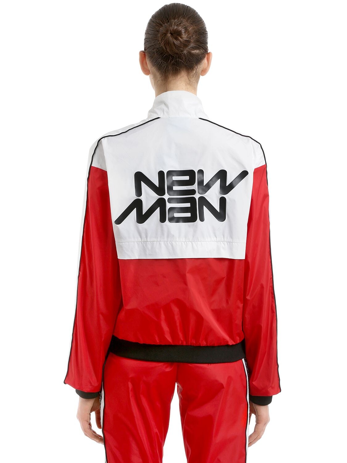 Andrea Crews New Man Printed Nylon Track Jacket In Red