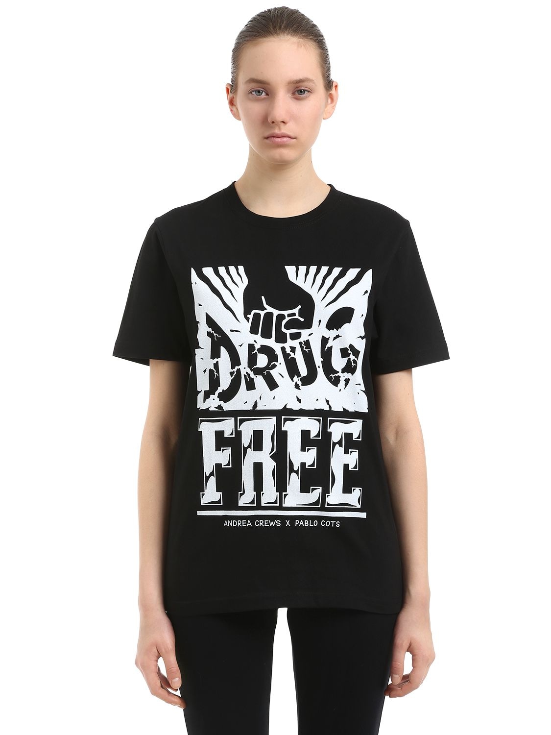 Andrea Crews "pablo Cots Drug Free"平纹t恤 In Black