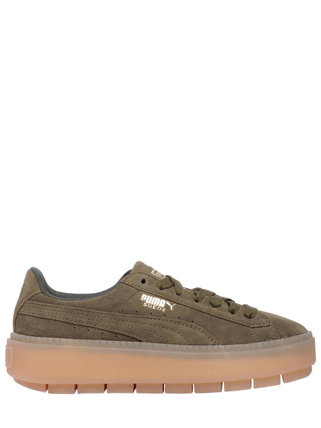 Puma Rugged Suede Platform Sneakers In Army Green