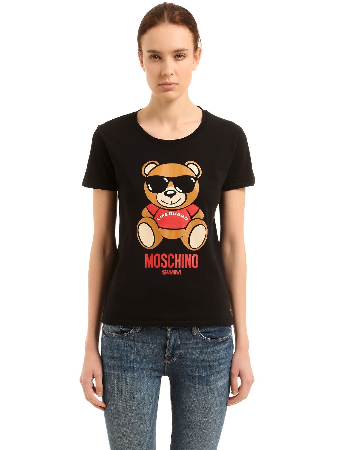 Moschino Beachwear Teddy Bear Print Cotton T-shirt In Black | ModeSens