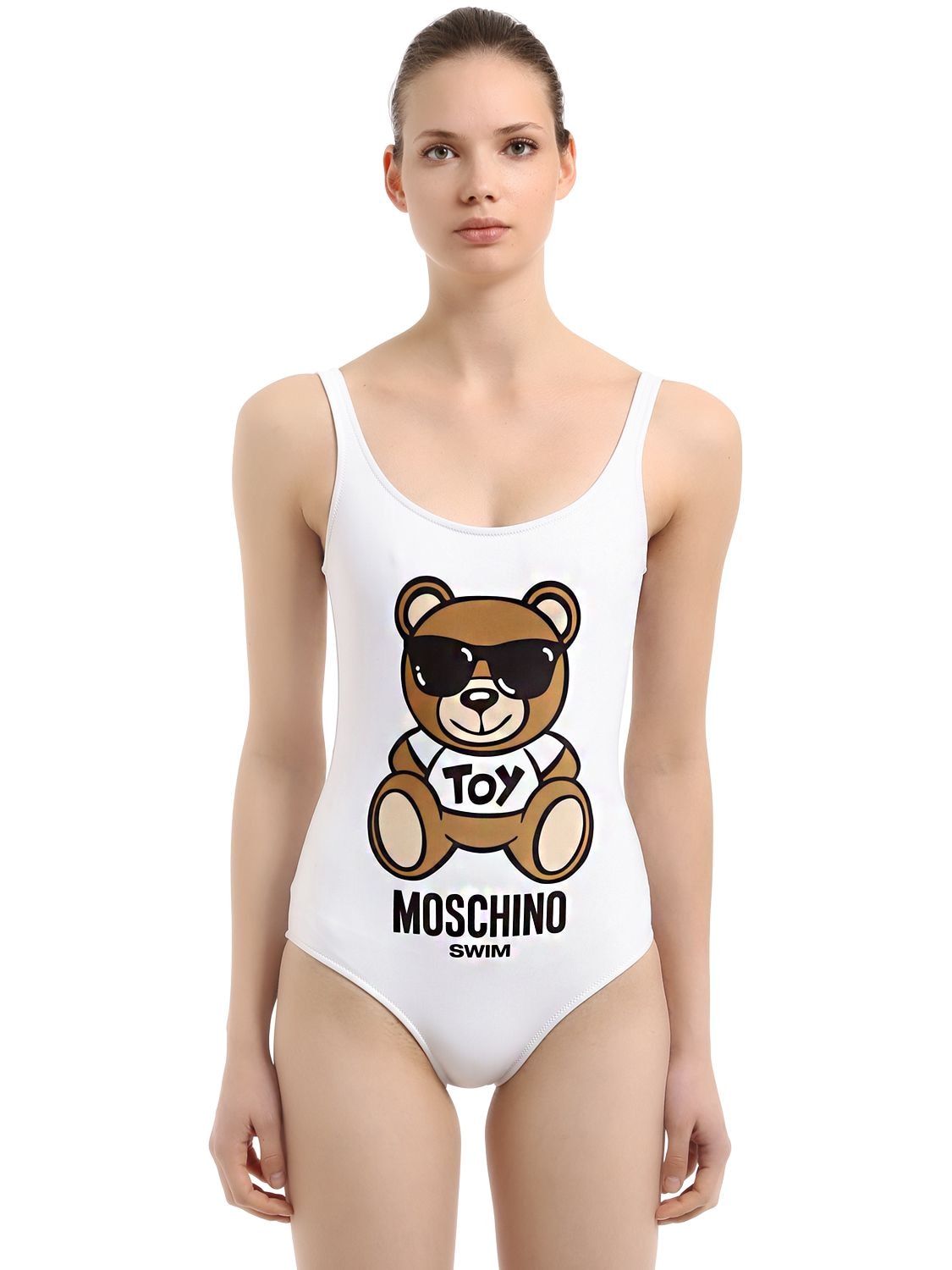 Moschino Beachwear Teddy Bear One Piece Swimsuit In White