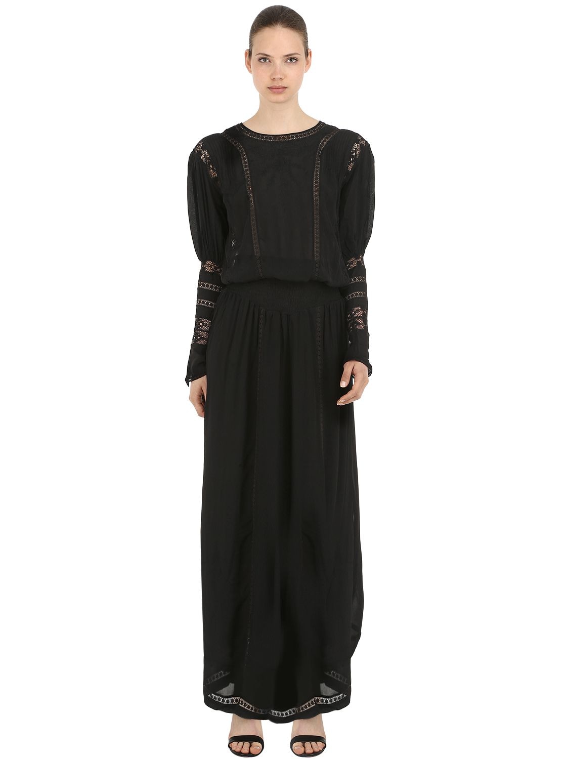 Cc By Camilla Cappelli Viscose Long Dress W/ Lace Details In Black