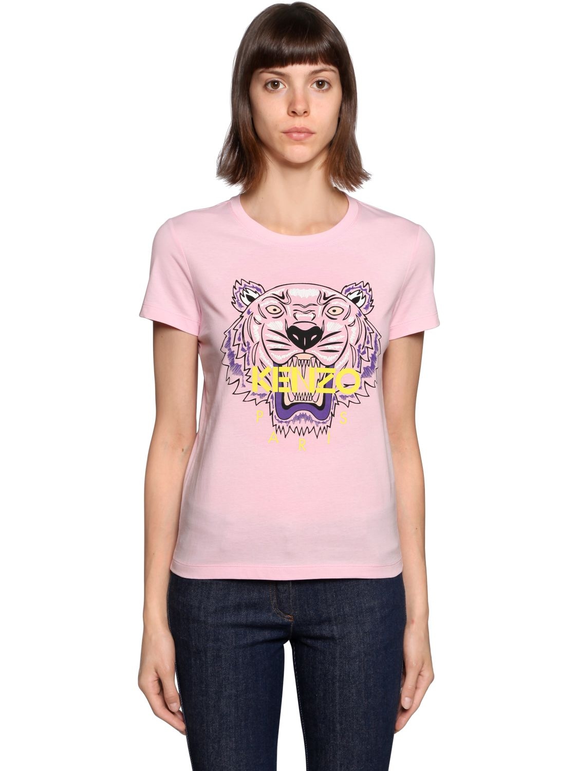 Kenzo Tiger Printed Cotton Jersey T-shirt In Pink