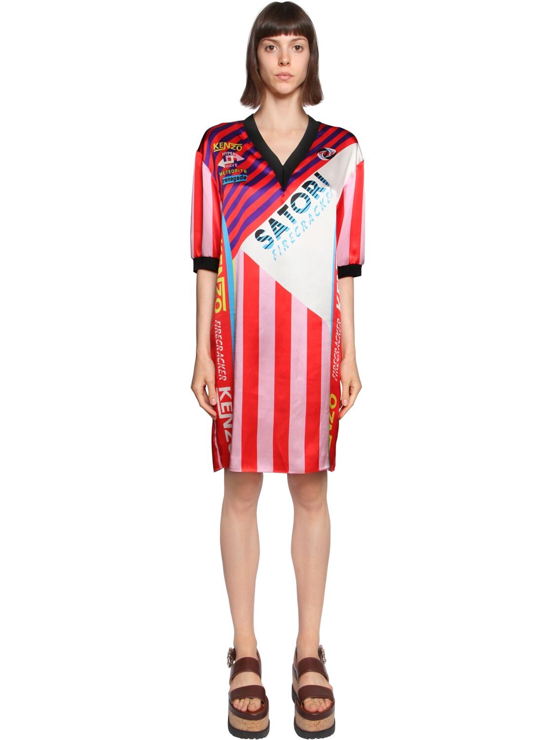 KENZO SATORI PRINTED SILK SATIN DRESS,67I1JN036-MjE1